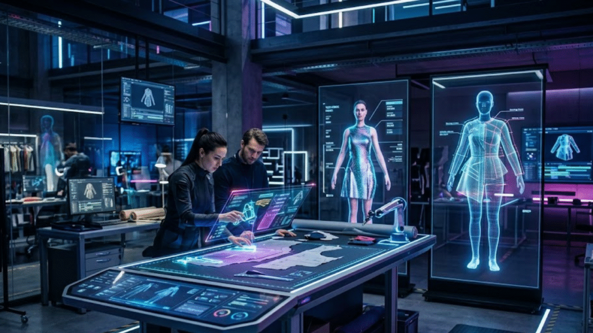 Digital twin dashboard monitoring textile factory automation in the cutting room