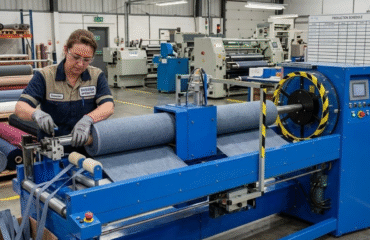 strip cutter sc300 Operator adjusting a fabric roll slitting machine for a small batch run