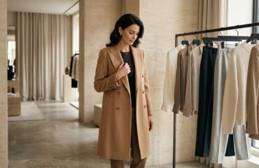 camel cashmere coat Quiet-luxury fashion with flawless camel cashmere coat, showing why luxury starts with fabric inspection